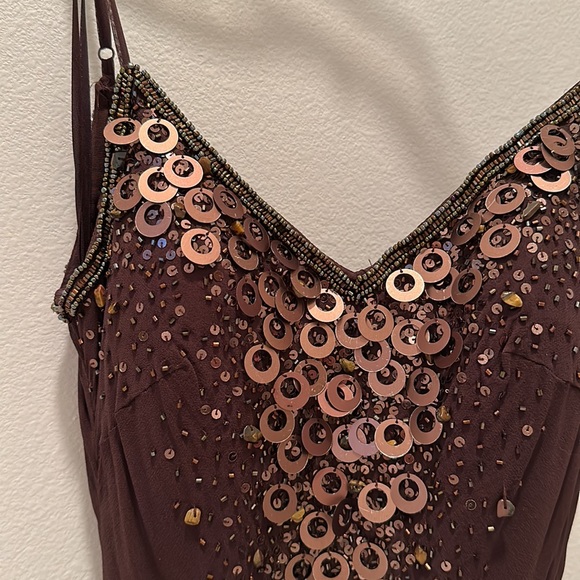 Sue Wong 6 sequined beaded chocolate brown spaghetti strap dress mini low back - Picture 8 of 16